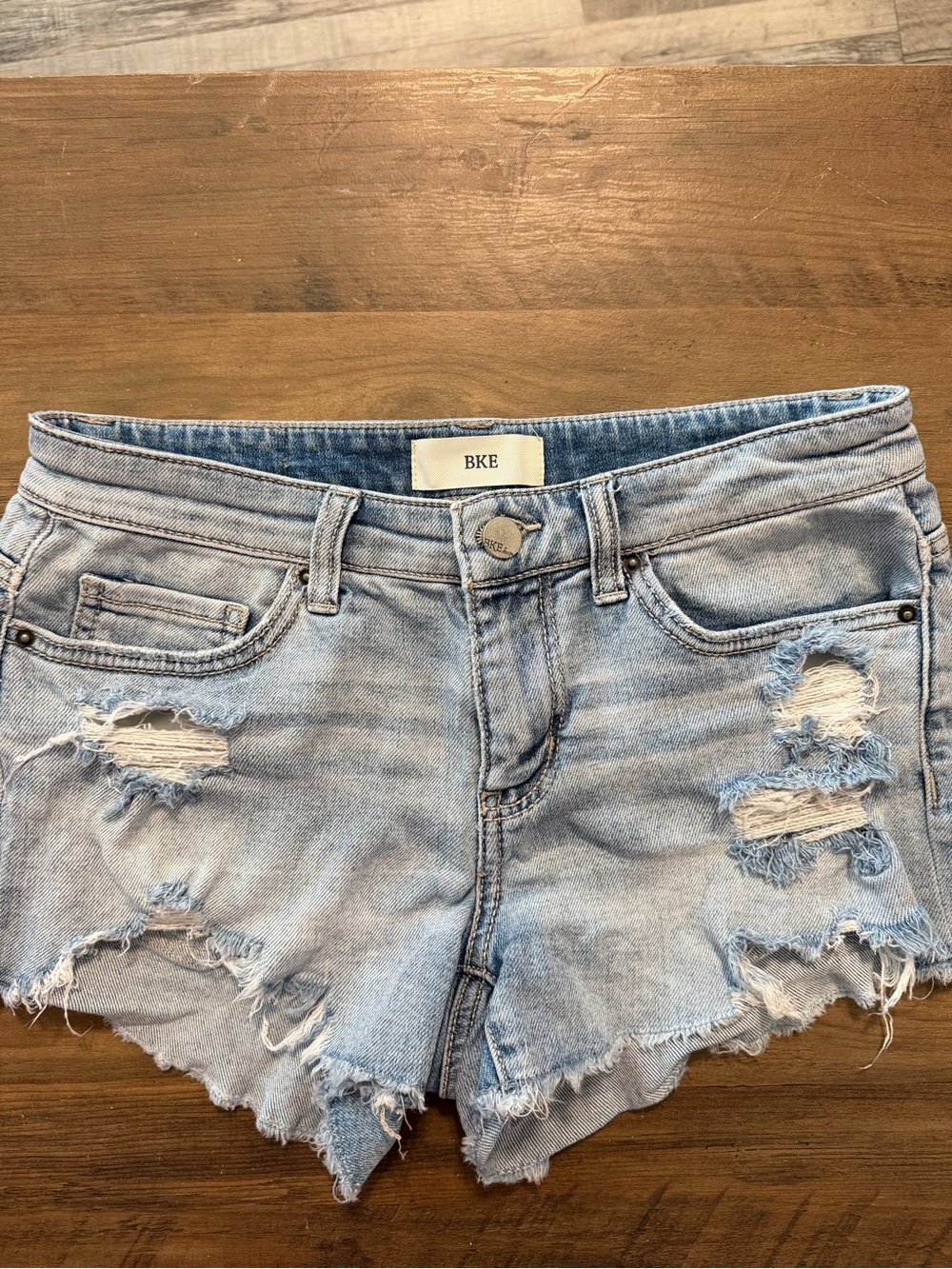 BKE Light Blue Ripped Denim Cutoff Shorts